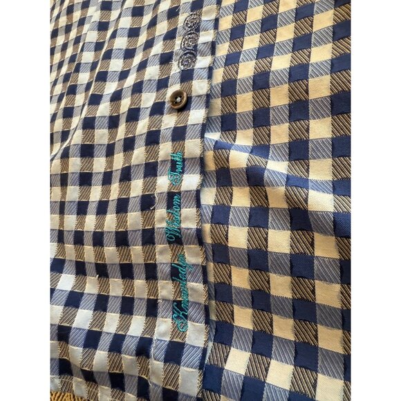 Mens Robert Graham Blue & White Gingham Button-Up Shirt With Embroidered - Picture 7 of 11
